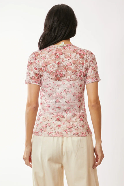 Floral Lace Mesh Short Sleeve Top