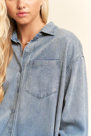 Nova Shirt - Rhinestone Denim Button Down Shirt