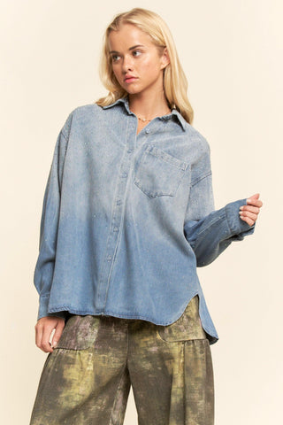 Nova Shirt - Rhinestone Denim Button Down Shirt
