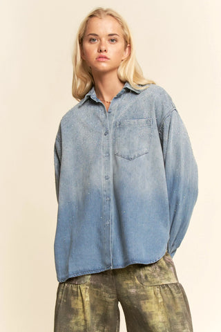 Nova Shirt - Rhinestone Denim Button Down Shirt