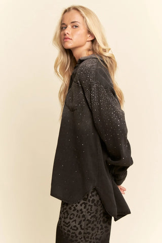Nova Shirt - Rhinestone Denim Button Down Shirt