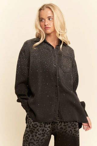 Nova Shirt - Rhinestone Denim Button Down Shirt