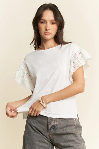 Eyelet Ruffle Sleeve Tee