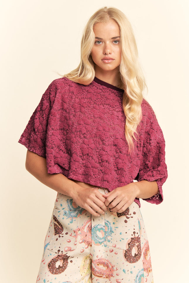 Velour Tee — Burgundy front