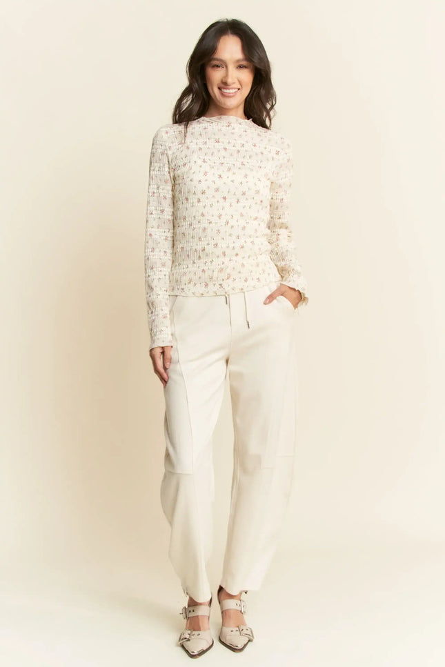 Textured Floral Mesh Long Sleeve Top