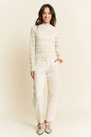 Textured Floral Mesh Long Sleeve Top