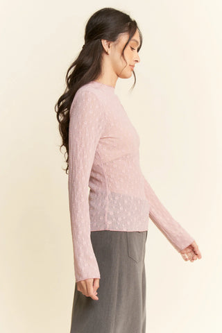 Delicate Textured Long Sleeve Mesh Top