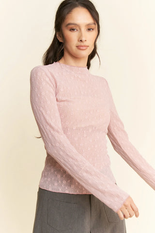 Delicate Textured Long Sleeve Mesh Top