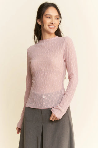 Delicate Textured Long Sleeve Mesh Top