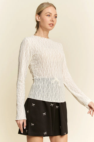 Delicate Textured Long Sleeve Mesh Top