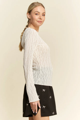 Delicate Textured Long Sleeve Mesh Top
