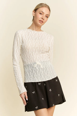 Delicate Textured Long Sleeve Mesh Top