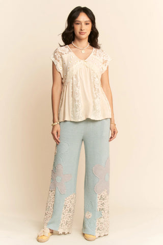 Lace Babydoll Top with Daisy Embroidery & Crochet Trim