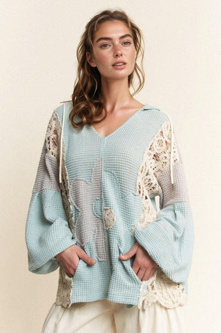 Patchwork Lace Floral Hoodie Top