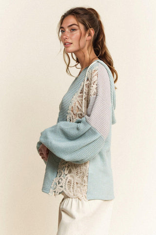 Patchwork Lace Floral Hoodie Top