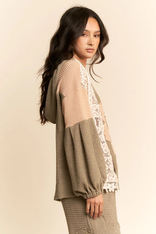 Patchwork Lace Floral Hoodie Top