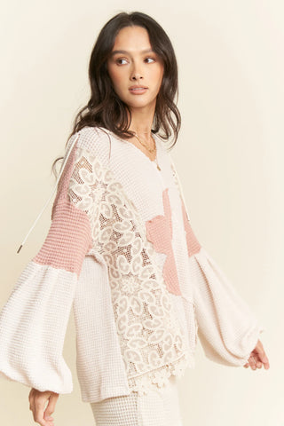 Patchwork Lace Floral Hoodie Top