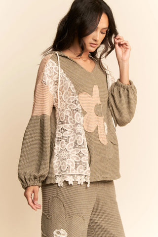 Patchwork Lace Floral Hoodie Top