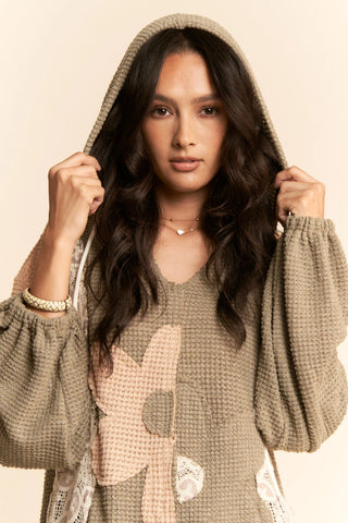 Patchwork Lace Floral Hoodie Top