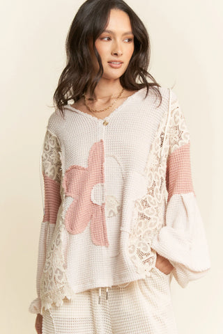 Patchwork Lace Floral Hoodie Top