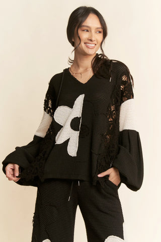Patchwork Lace Floral Hoodie Top