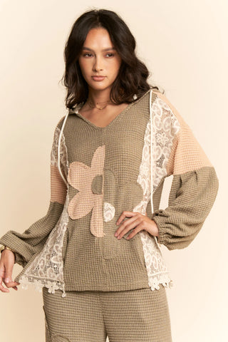 Patchwork Lace Floral Hoodie Top