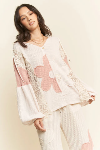 Patchwork Lace Floral Hoodie Top