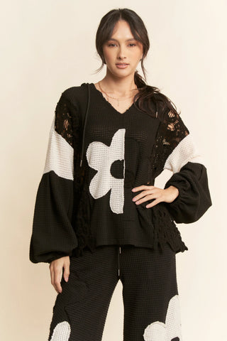Patchwork Lace Floral Hoodie Top