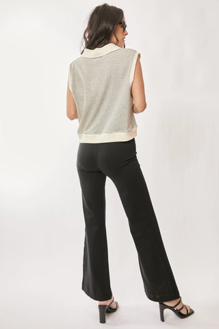 Collared Stripe Knit Sleeveless Top
