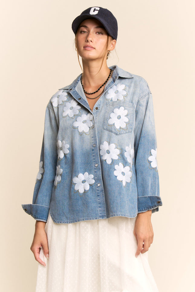 Milar Lace Top — Washed Denim front