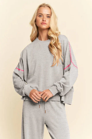 Contrast Stitch Pullover Sweatshirt – Crewneck Drop Shoulder Relaxed Fit