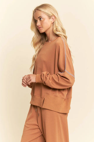 Contrast Stitch Pullover Sweatshirt – Crewneck Drop Shoulder Relaxed Fit