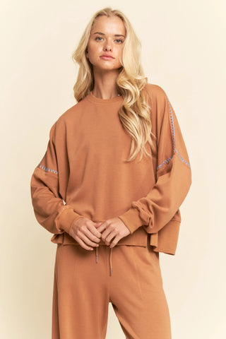 Contrast Stitch Pullover Sweatshirt – Crewneck Drop Shoulder Relaxed Fit