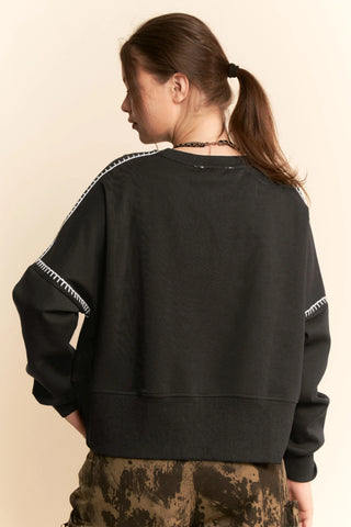 Contrast Stitch Pullover Sweatshirt – Crewneck Drop Shoulder Relaxed Fit