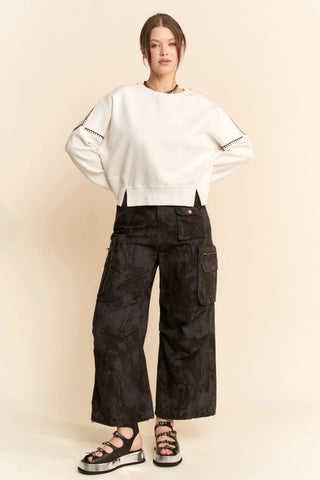 Contrast Stitch Pullover Sweatshirt – Crewneck Drop Shoulder Relaxed Fit