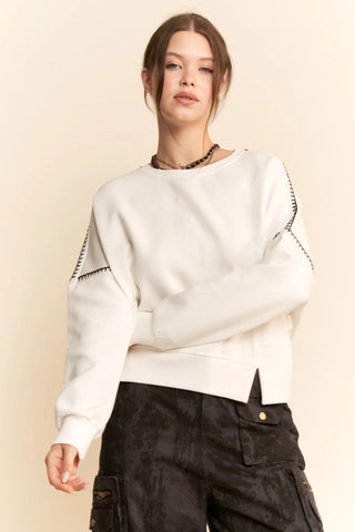 Contrast Stitch Pullover Sweatshirt – Crewneck Drop Shoulder Relaxed Fit