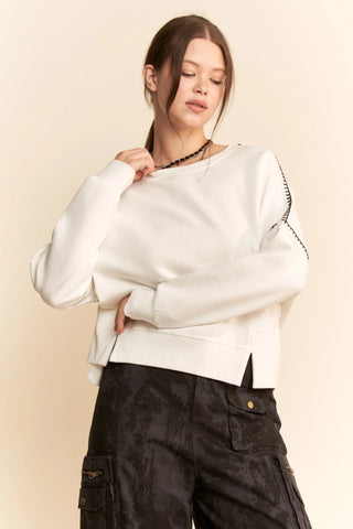 Contrast Stitch Pullover Sweatshirt – Crewneck Drop Shoulder Relaxed Fit