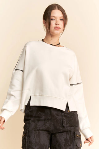 Contrast Stitch Pullover Sweatshirt – Crewneck Drop Shoulder Relaxed Fit