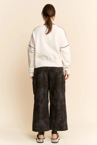 Contrast Stitch Pullover Sweatshirt – Crewneck Drop Shoulder Relaxed Fit