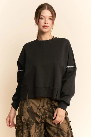 Contrast Stitch Pullover Sweatshirt – Crewneck Drop Shoulder Relaxed Fit