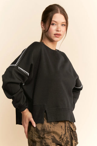 Contrast Stitch Pullover Sweatshirt – Crewneck Drop Shoulder Relaxed Fit