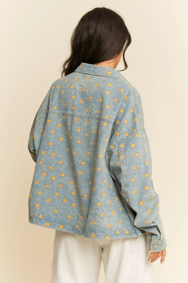 Floral Print Snap Button Shacket – Oversized Casual Shirt Jacket