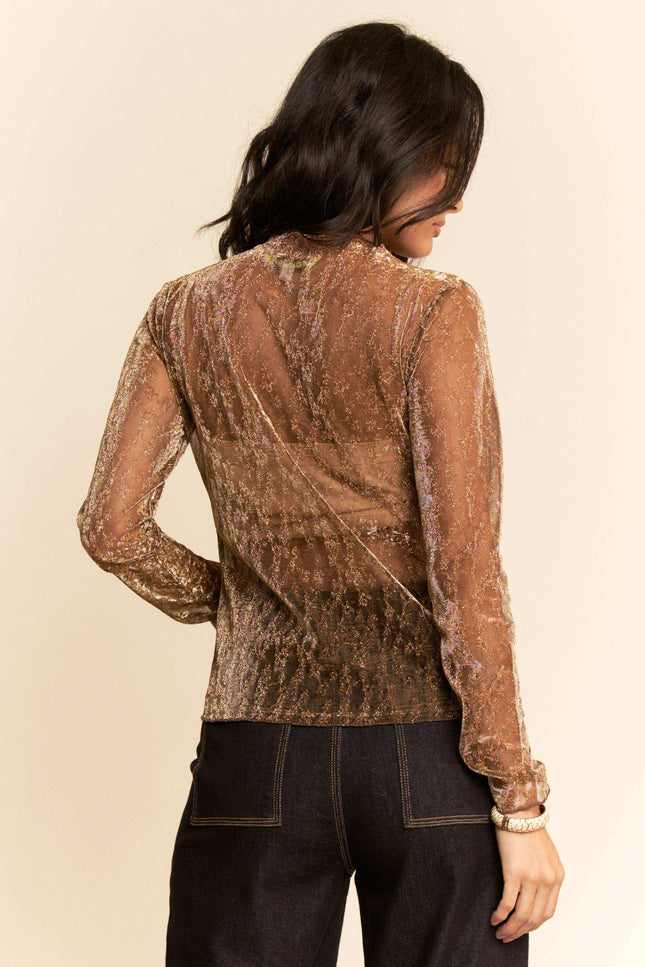 Glitter Burnout Long Sleeve Mesh Top