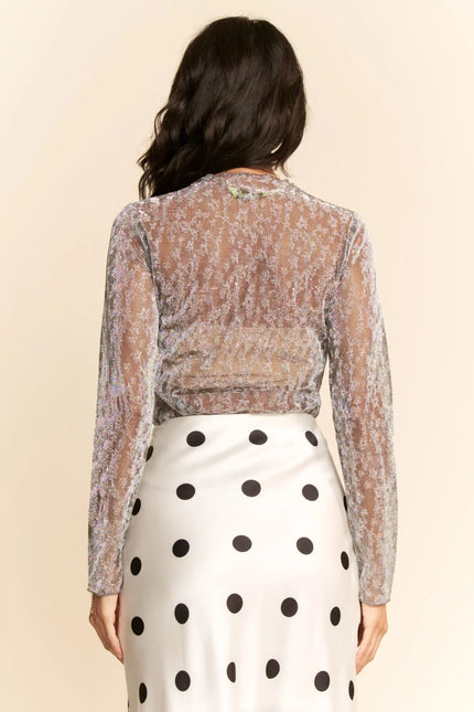 Glitter Burnout Long Sleeve Mesh Top