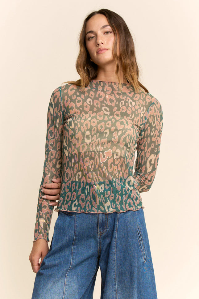 Ocelle Top — Green Leopard front