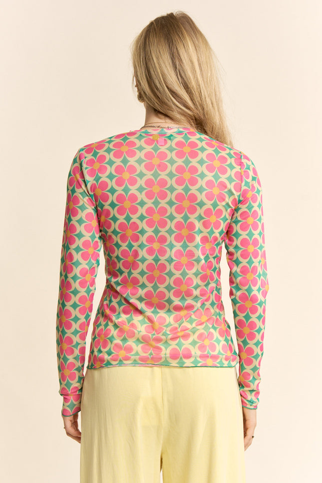 Parterre Mesh Top — Green Multi back