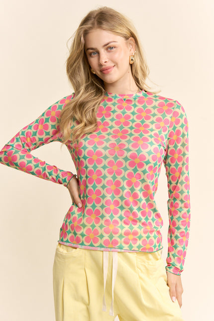 Parterre Mesh Top — Green Multi front