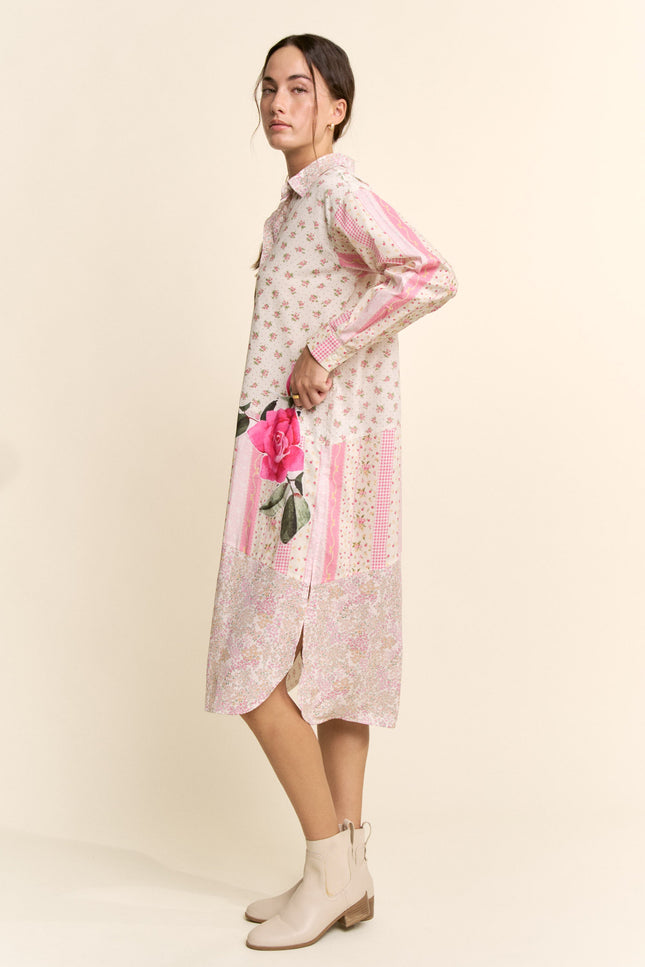 Romilly Dress — Ivory Pink Multi side