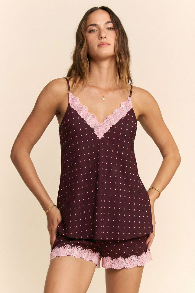 Eclaire Lace Top — Burgundy/Pink Dots front