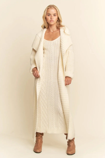 Sweater Knit Cable Longline Dress & Cardigan Set